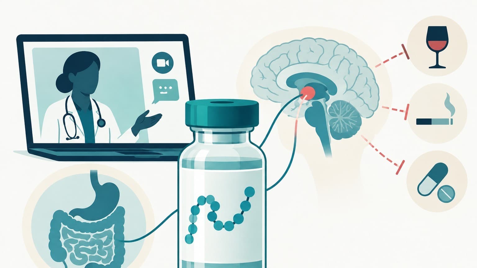 Illustration: telehealth GLP-1 prescription vial